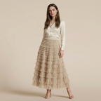 Layered Ruffles Cake Skirt Summer Fashion A Line Swing Mesh Long Skirt Party Dress Women