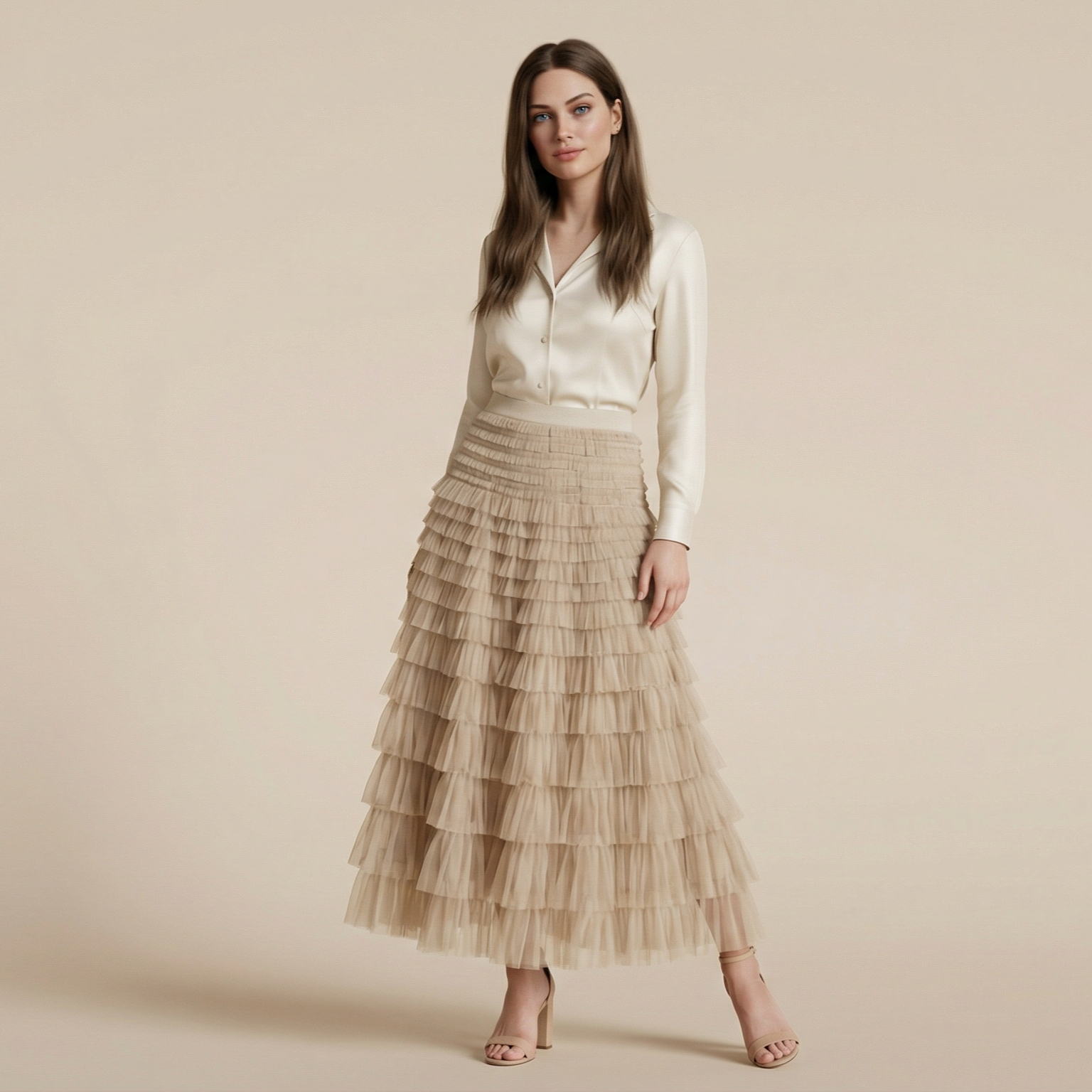 Layered Ruffles Cake Skirt Summer Fashion A Line Swing Mesh Long Skirt Party Dress Women