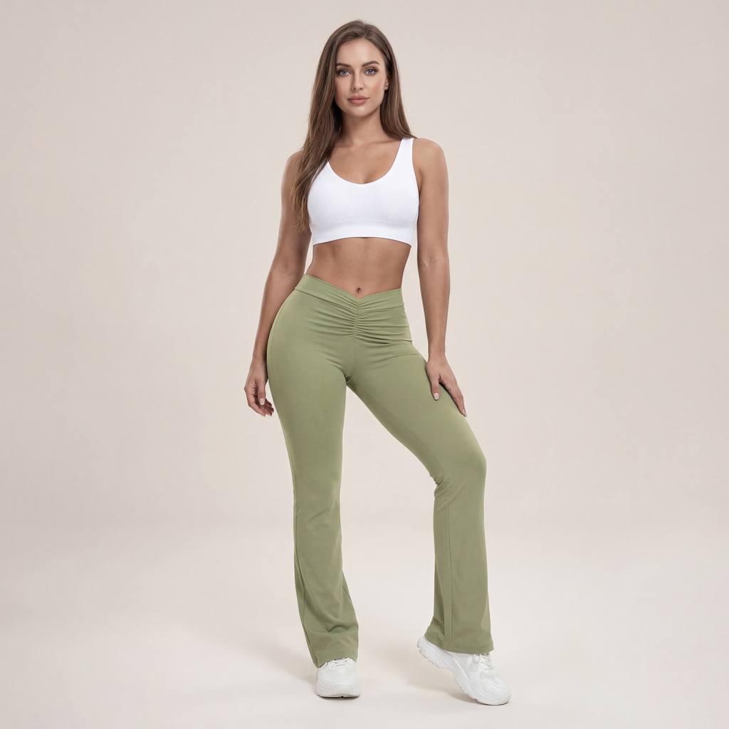 Women's High Waist Ruched Flare Leg Sports Groove Leggings