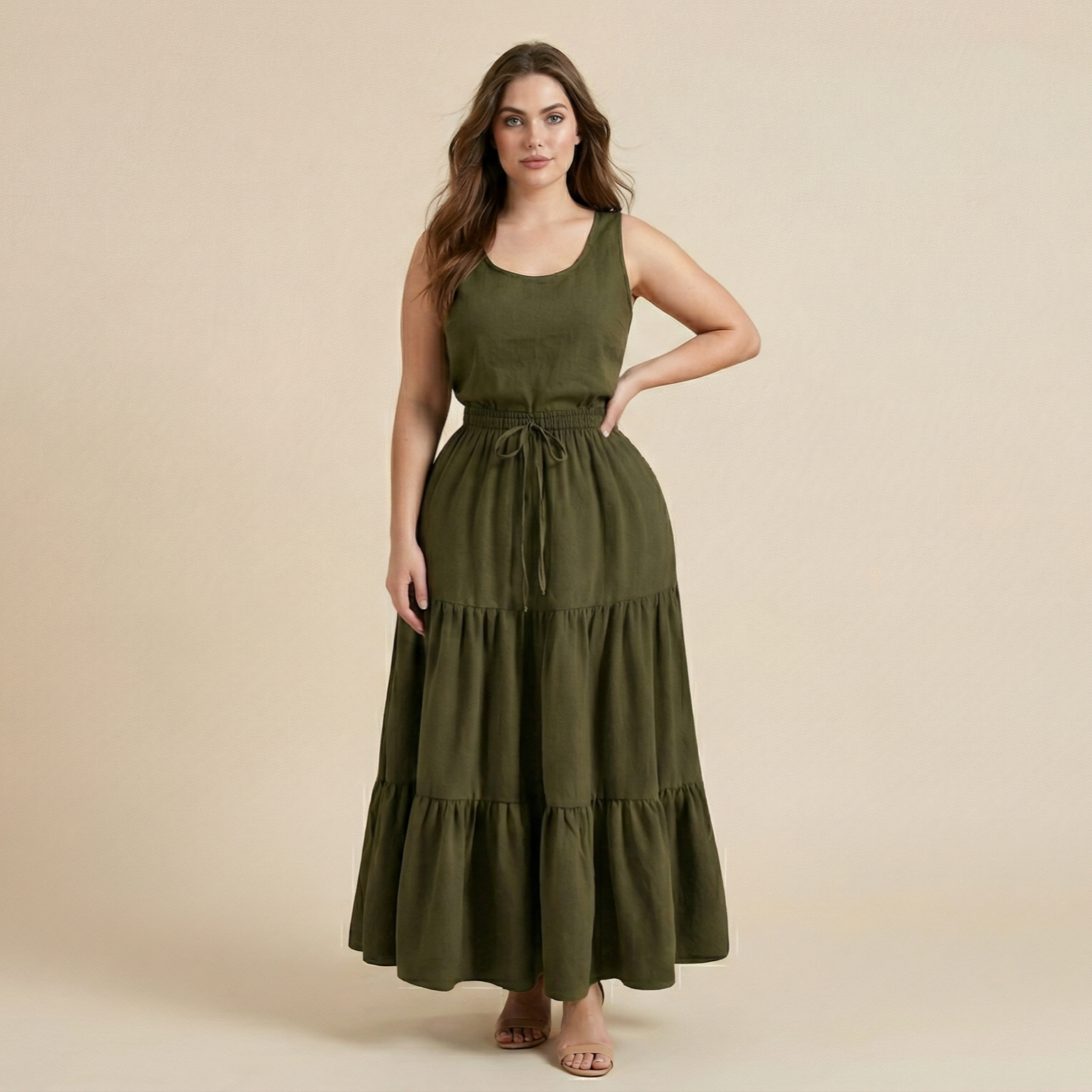European And American Solid Color Stitching Ruffle Elastic Pocket Skirt