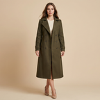 Women's Solid Double-Breasted Wool Coat, Elegant Long Coat for Autumn & Winter Wear