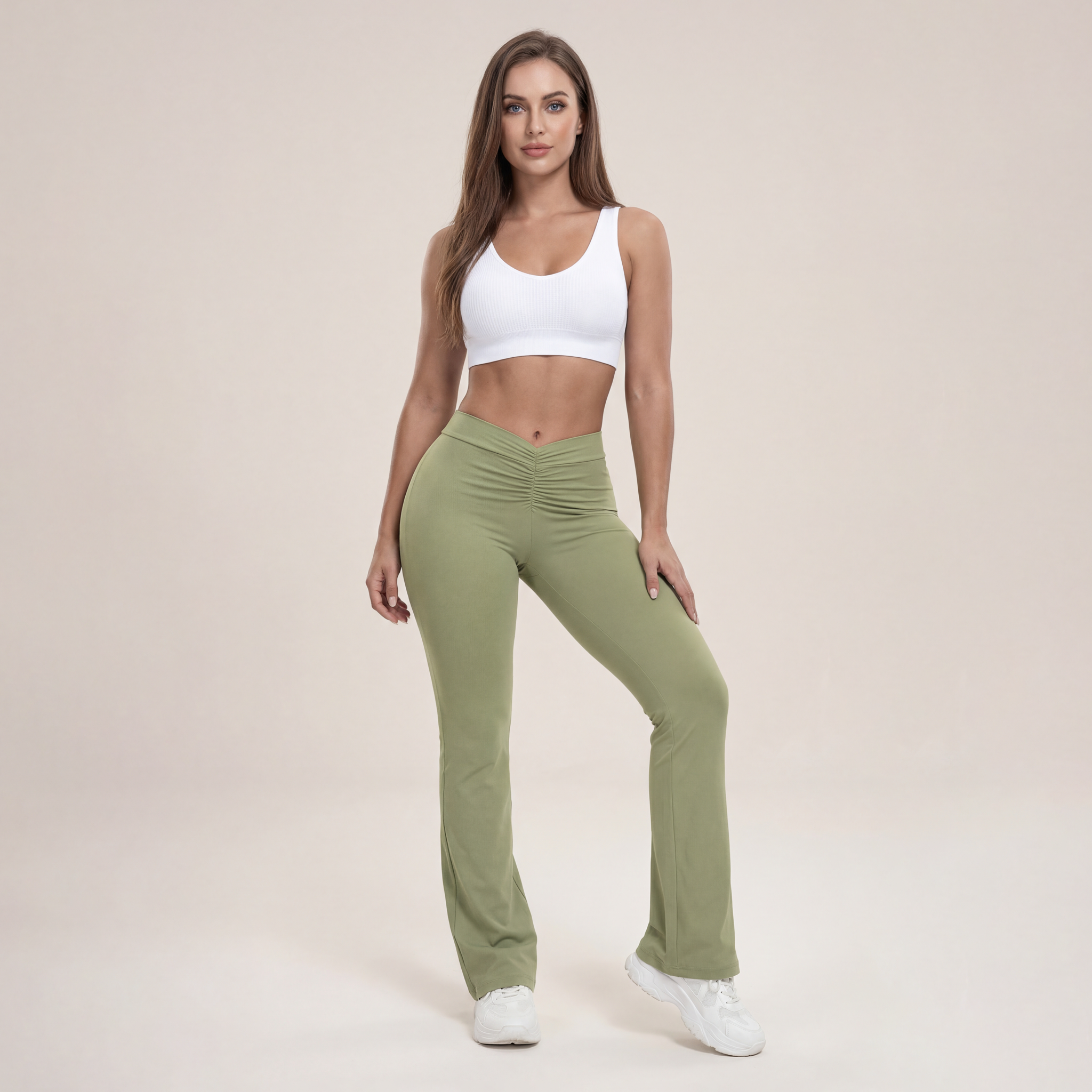 Women's High Waist Ruched Flare Leg Sports Groove Leggings