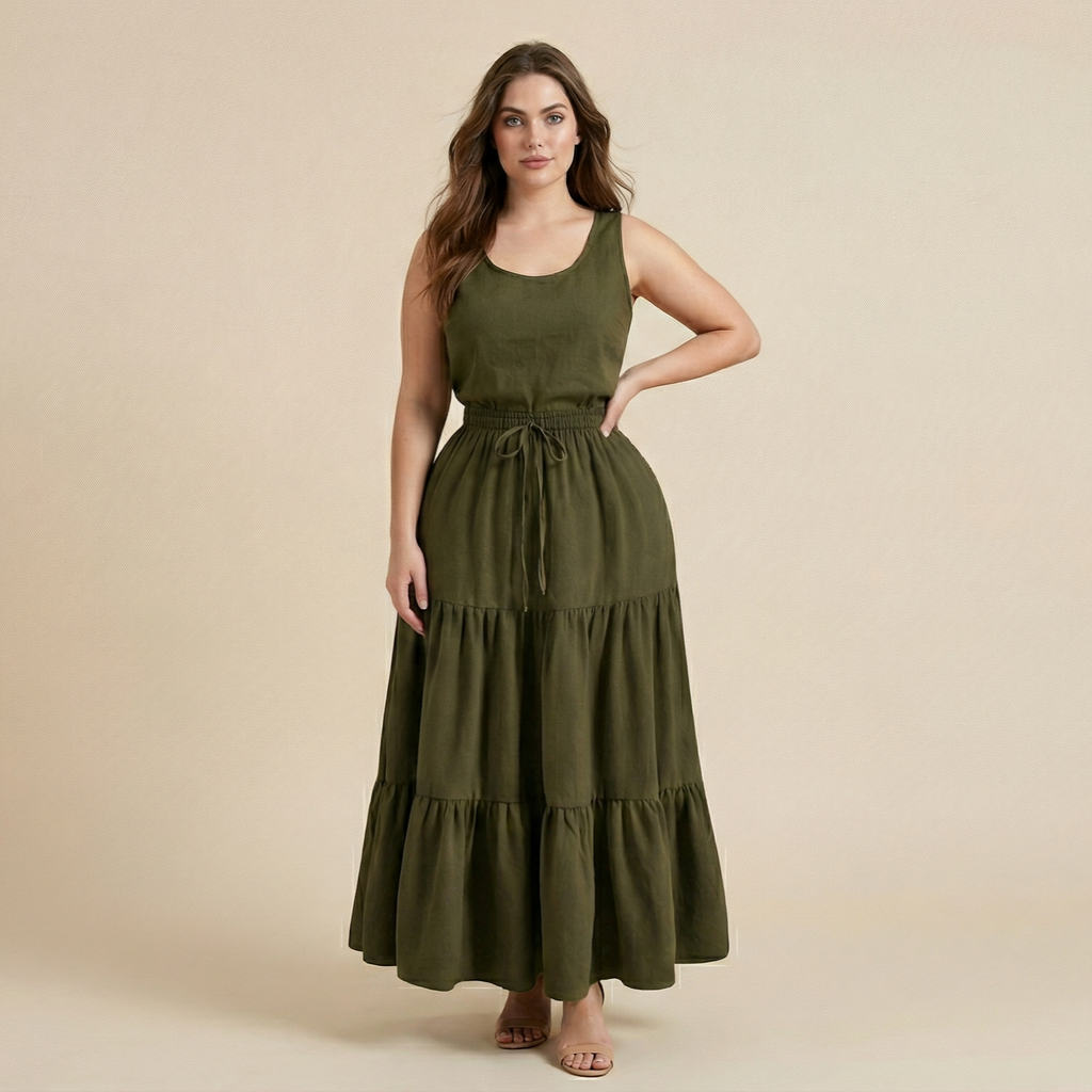 European And American Solid Color Stitching Ruffle Elastic Pocket Skirt