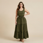 European And American Solid Color Stitching Ruffle Elastic Pocket Skirt