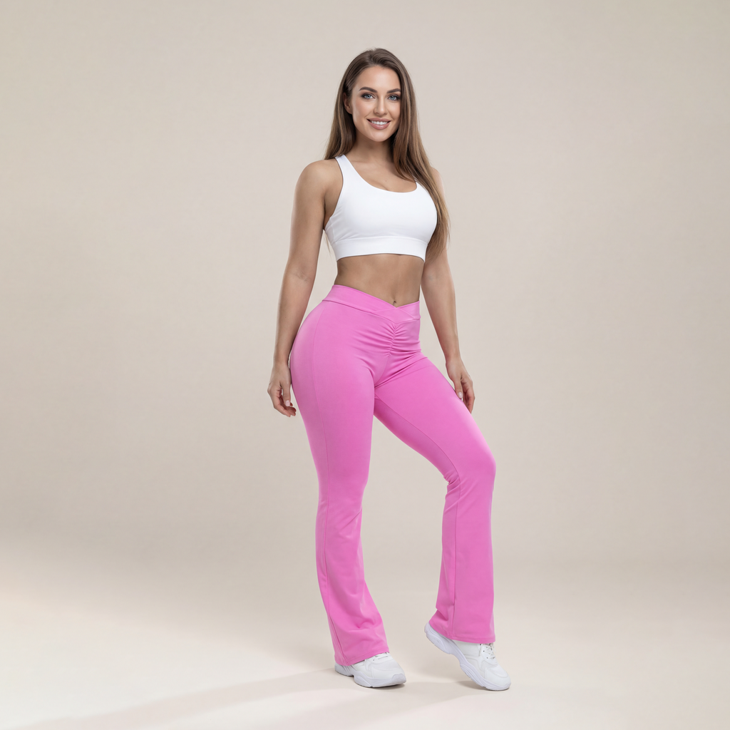 Women's High Waist Ruched Flare Leg Sports Groove Leggings
