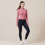 Women's Thumb Holes Zip Up Sports Jacket, Sporty Plain Long Sleeve Tops