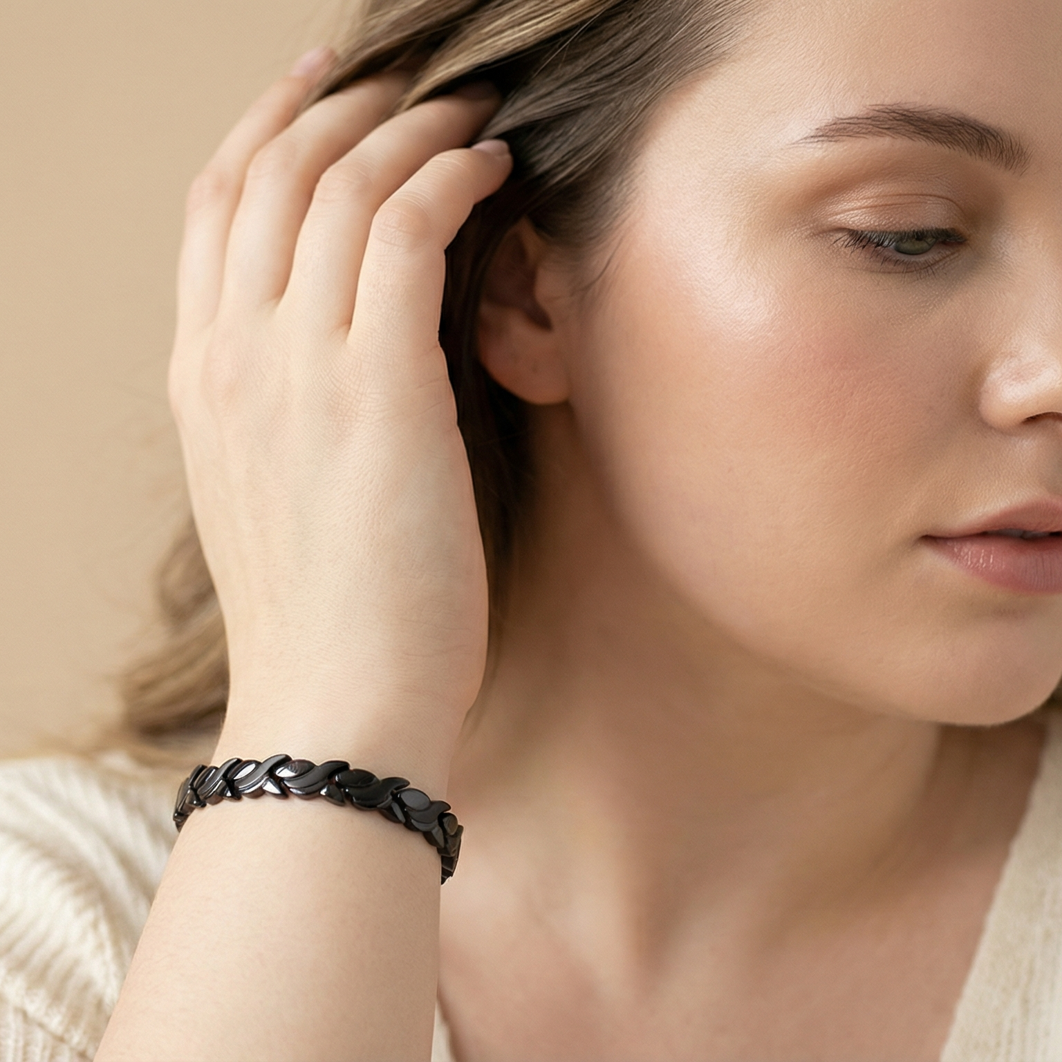 European And American Leaves Women's Titanium Steel Germanium Magnet Health Bracelet