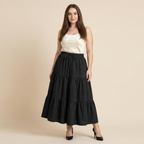European And American Solid Color Stitching Ruffle Elastic Pocket Skirt