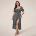 Square Collar Floral Dress Women