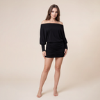 Women's Sheer Ruched Party Dress, Off-The-Shoulder Long Sleeve