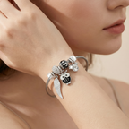 DIY Beaded Owl Angel Wings Pendant Stainless Steel Bracelet