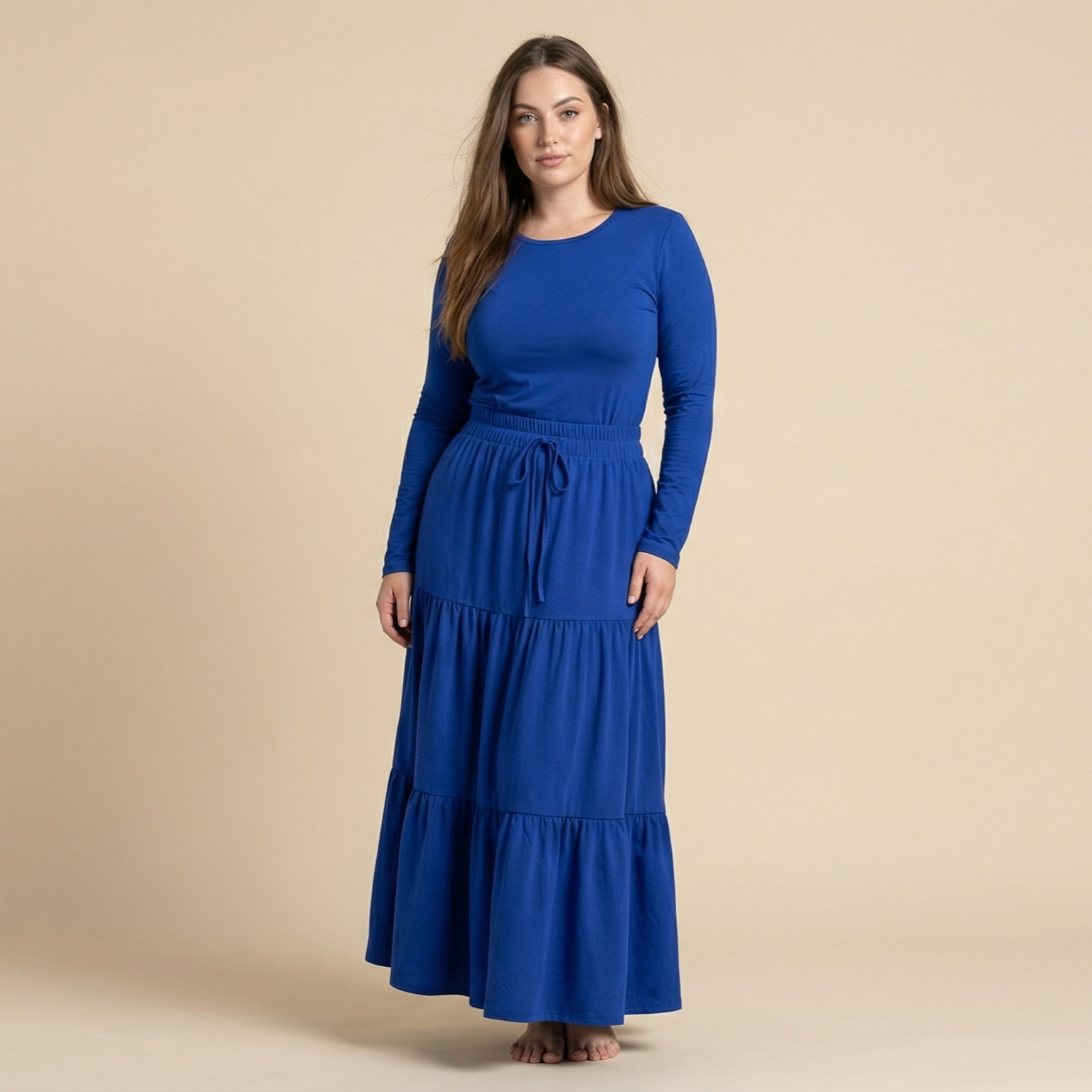European And American Solid Color Stitching Ruffle Elastic Pocket Skirt
