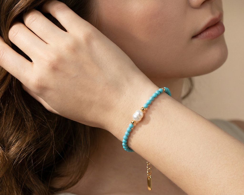 Natural Pearl And Turquoise Bead Bracelet Necklace
