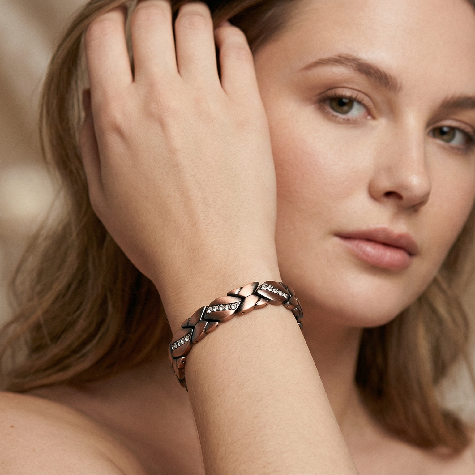Leaves Diamond Magnet Bracelet Bronze Brushed
