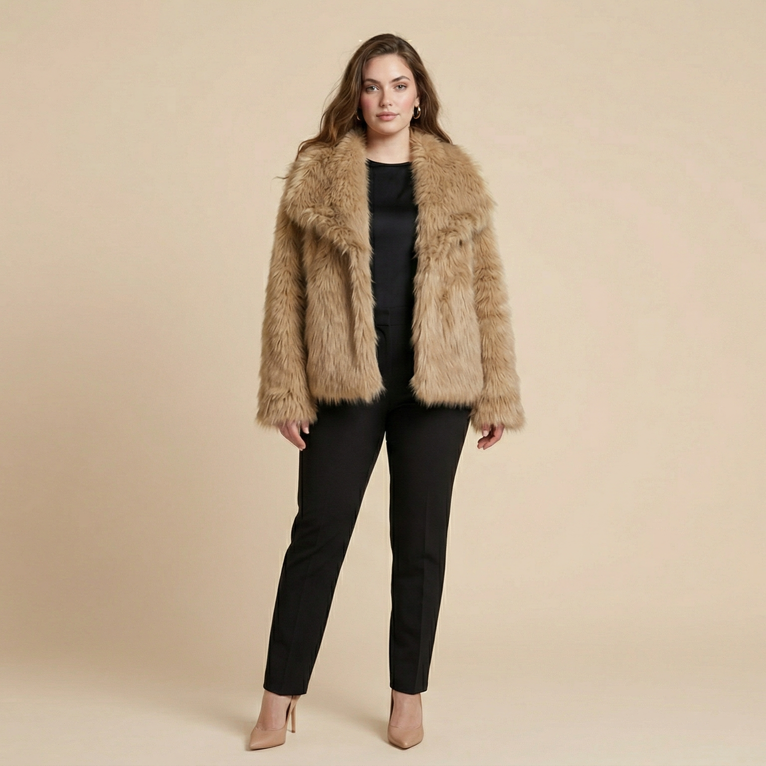 Winter Plush Coat Fashion Warm Thicken Fluffy Lapel Jacket Outwear Casual Long Sleeve Tops Womens Clothing