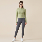 Women's Thumb Holes Zip Up Sports Jacket, Sporty Plain Long Sleeve Tops