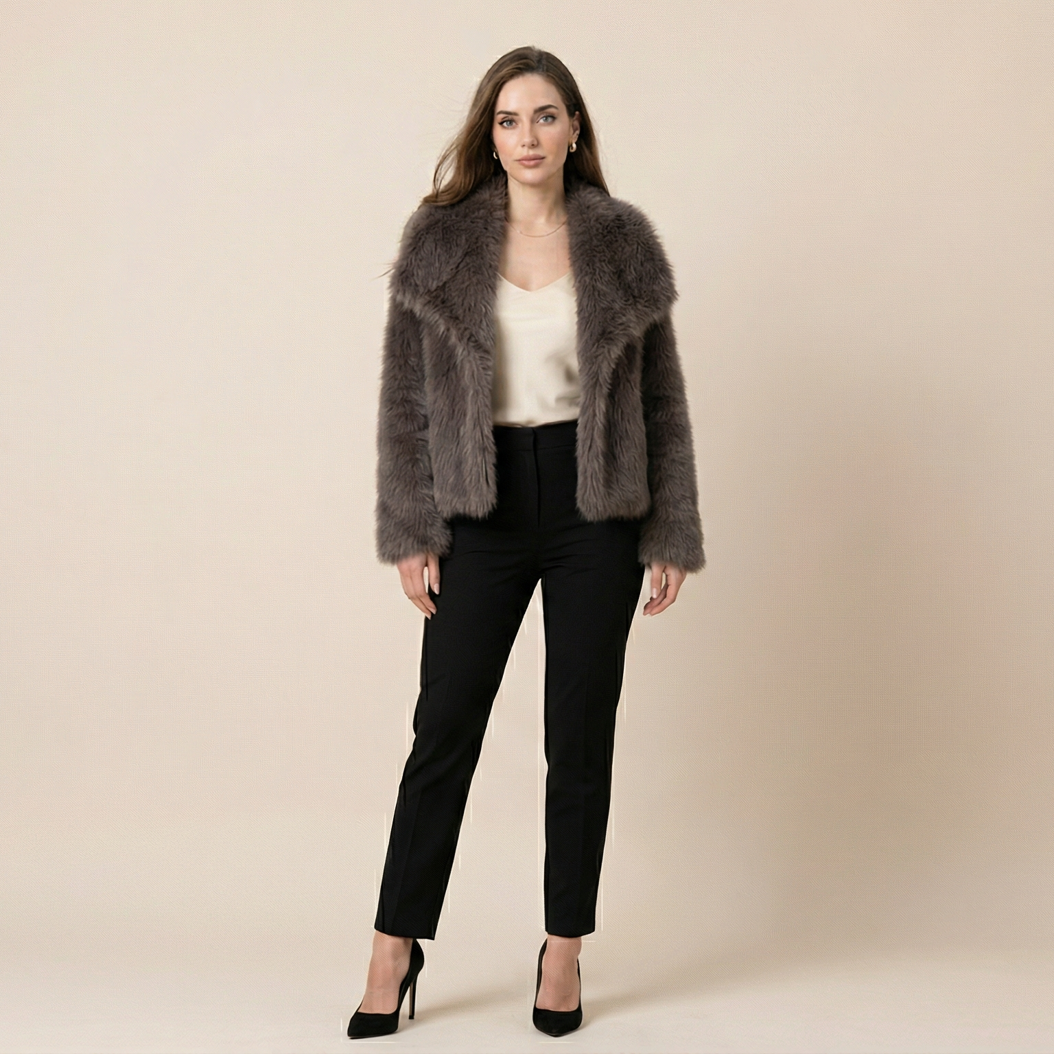 Winter Plush Coat Fashion Warm Thicken Fluffy Lapel Jacket Outwear Casual Long Sleeve Tops Womens Clothing