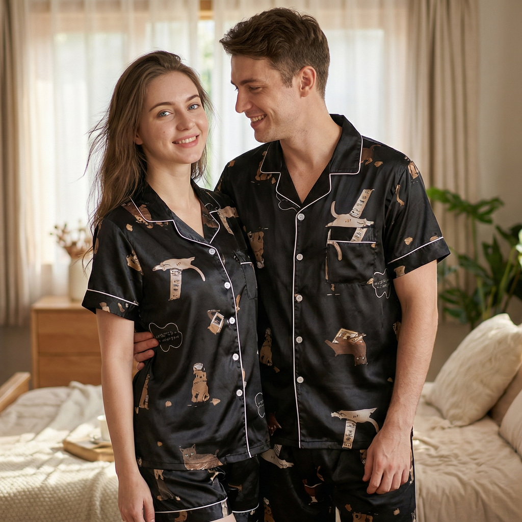 Couple Pajamas Ice Silk Summer Short-sleeved Female