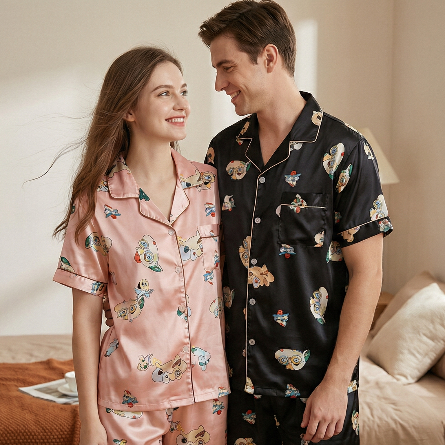 Couple Pajamas Ice Silk Summer Short-sleeved Female