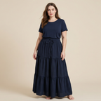 European And American Solid Color Stitching Ruffle Elastic Pocket Skirt