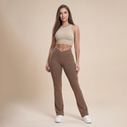 Women's High Waist Ruched Flare Leg Sports Groove Leggings
