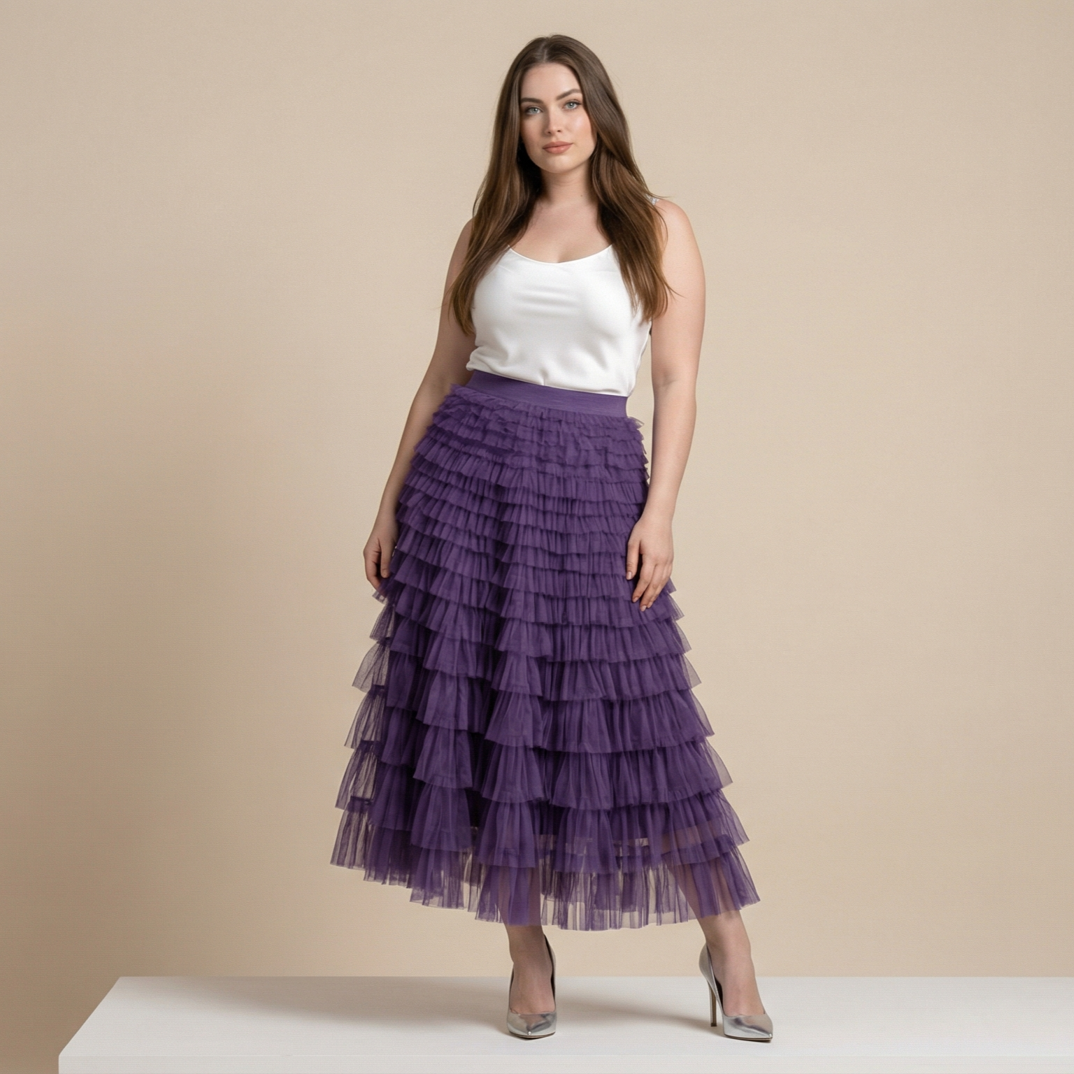 Layered Ruffles Cake Skirt Summer Fashion A Line Swing Mesh Long Skirt Party Dress Women