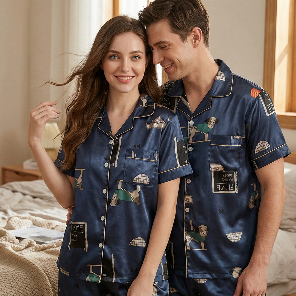 Couple Pajamas Ice Silk Summer Short-sleeved Female