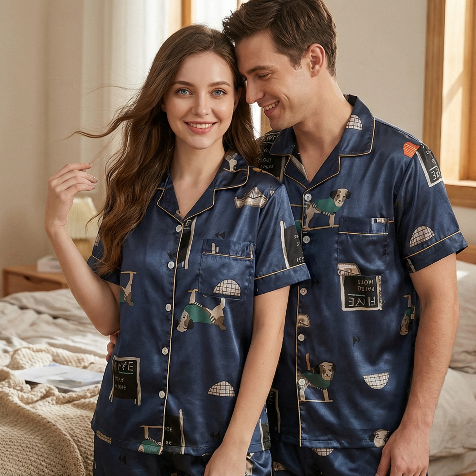 Couple Pajamas Ice Silk Summer Short-sleeved Female
