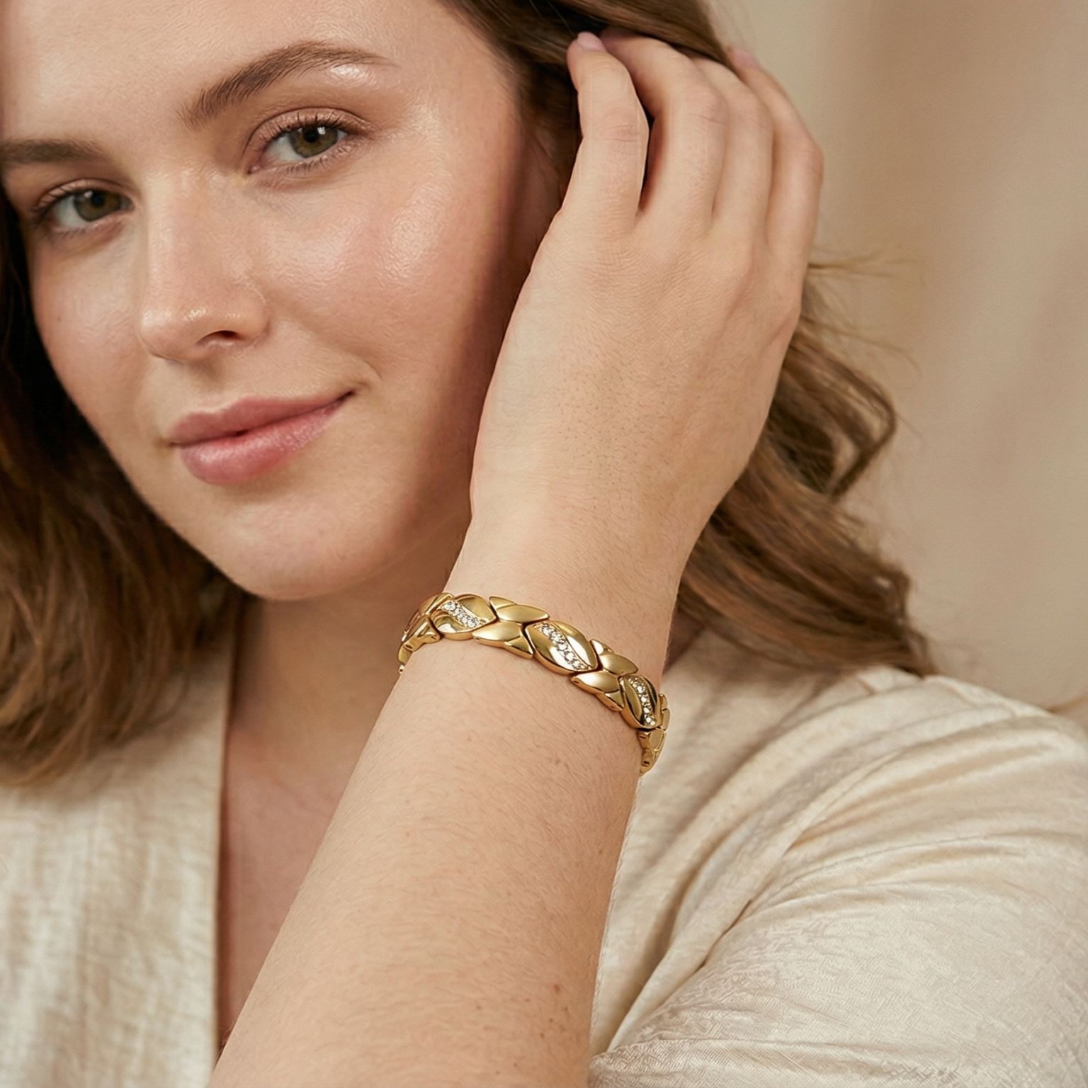 Leaves Diamond Magnet Bracelet Bronze Brushed
