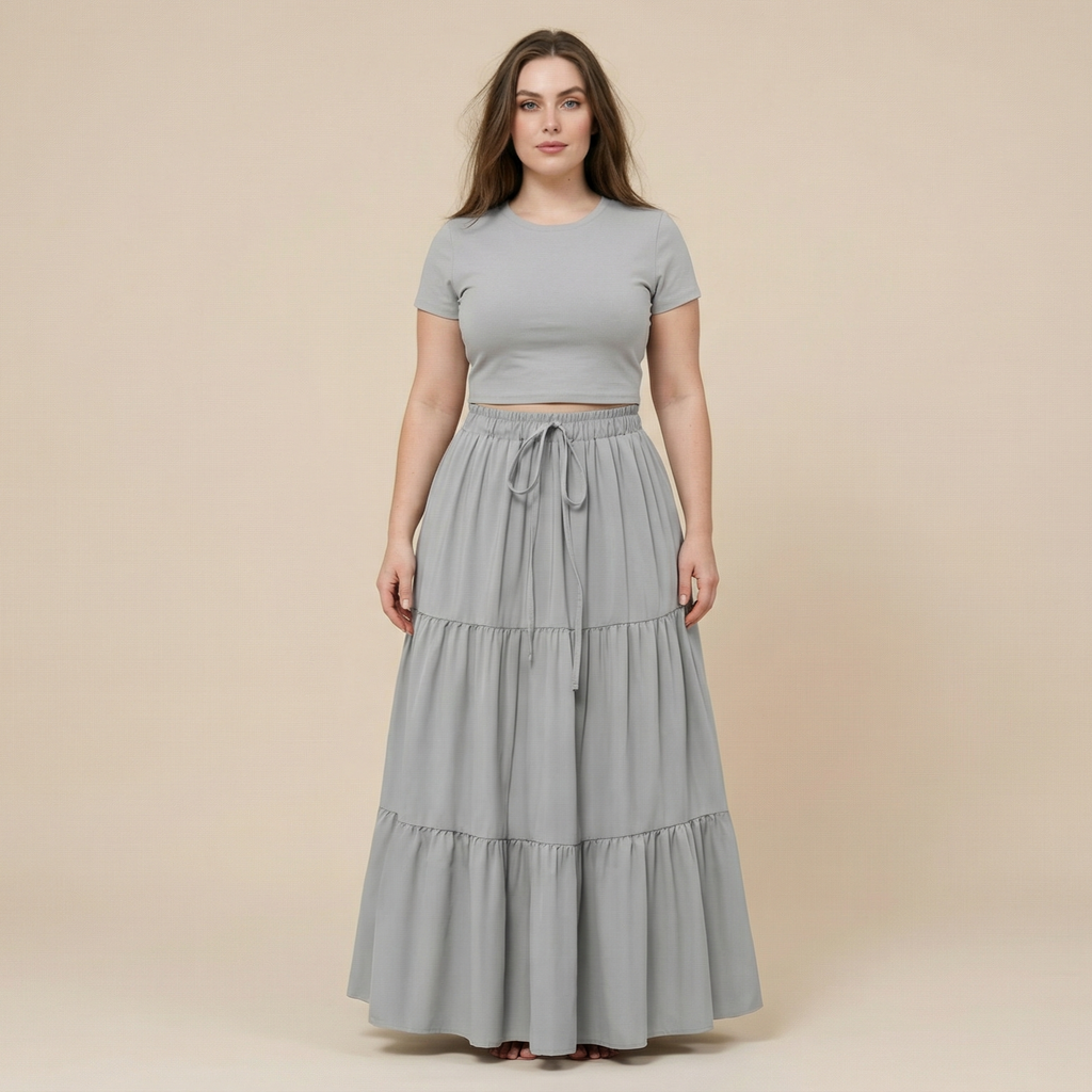 European And American Solid Color Stitching Ruffle Elastic Pocket Skirt