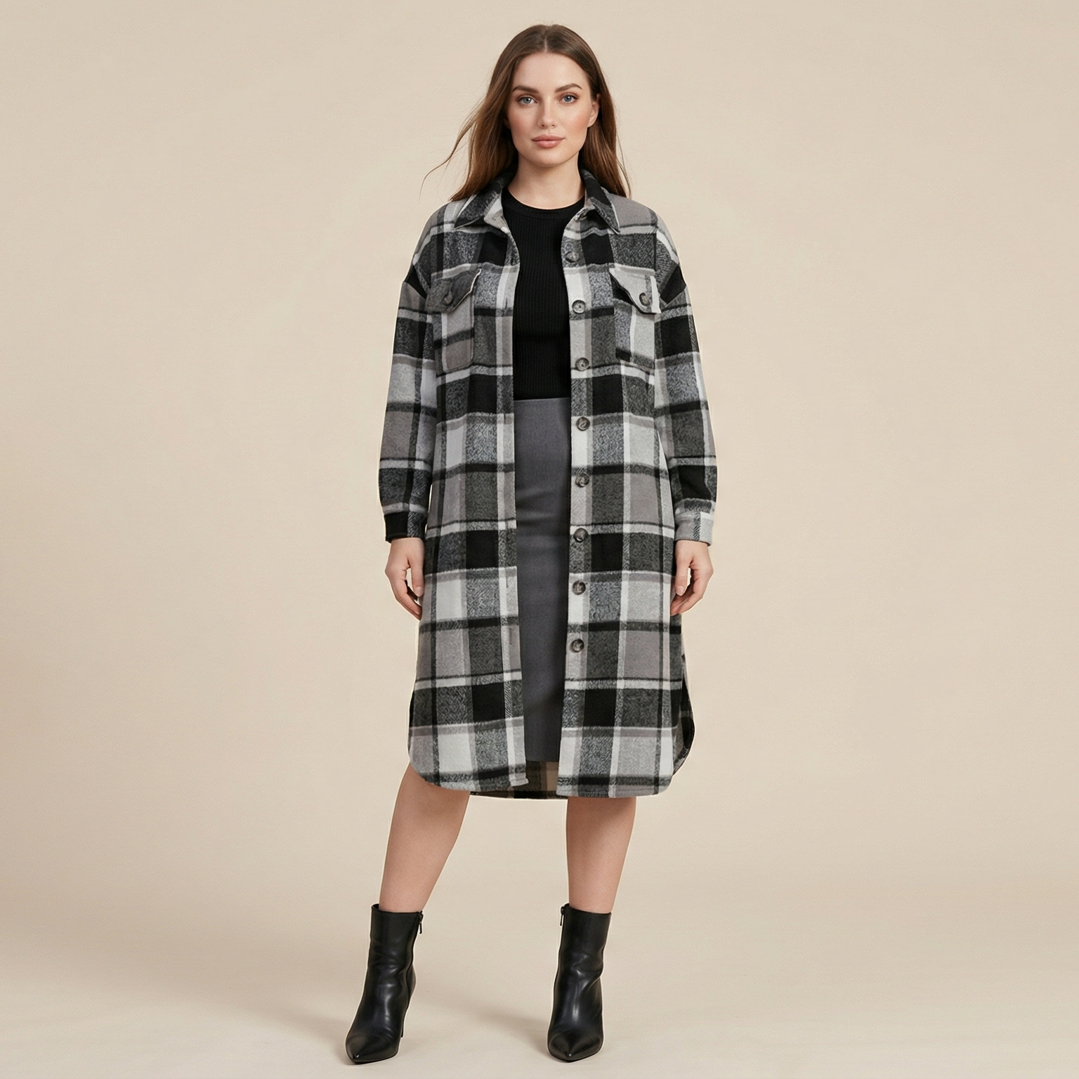 Coat Side Slit Lapel Loose Wool