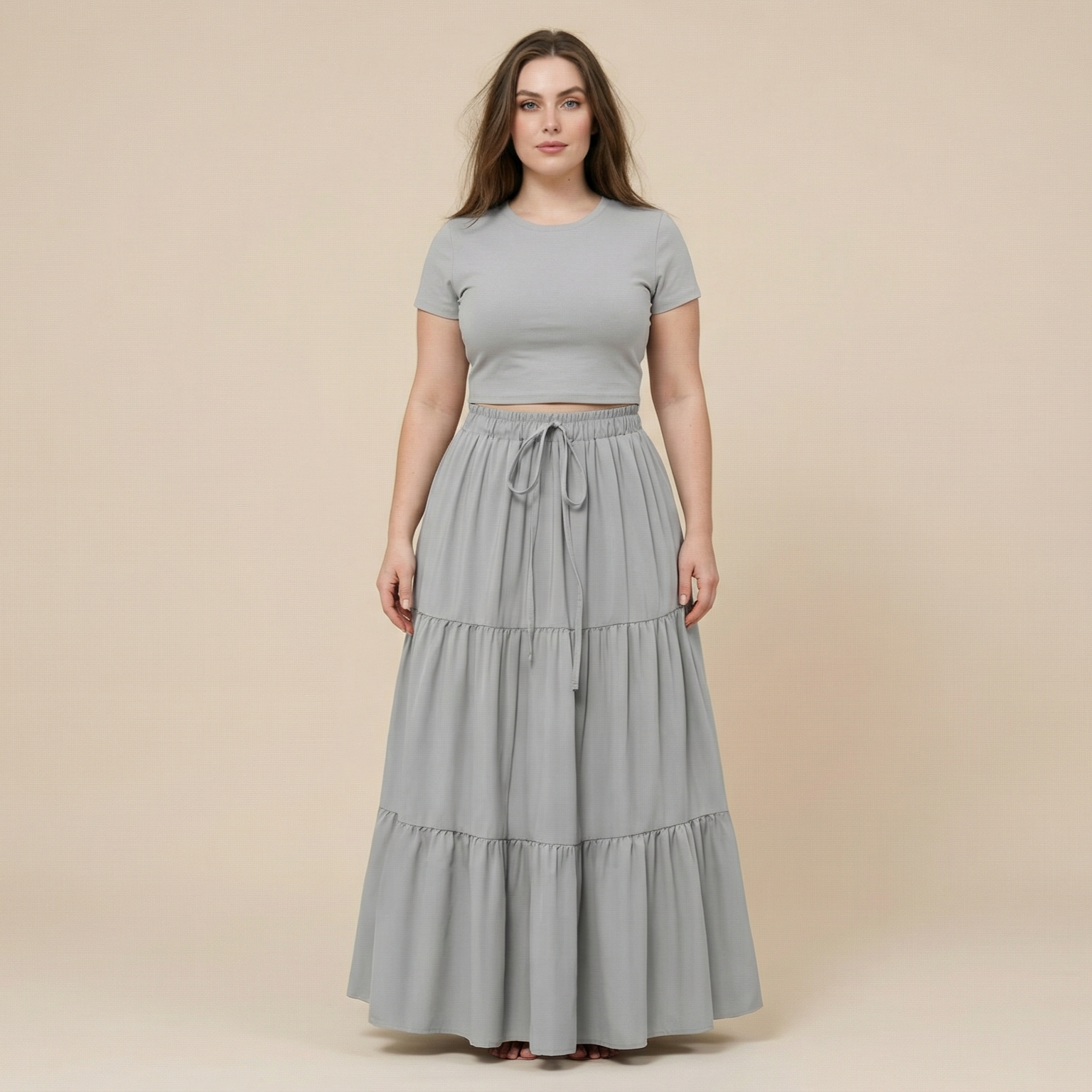 European And American Solid Color Stitching Ruffle Elastic Pocket Skirt