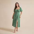 Square Collar Floral Dress Women