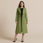Women's Solid Double-Breasted Wool Coat, Elegant Long Coat for Autumn & Winter Wear