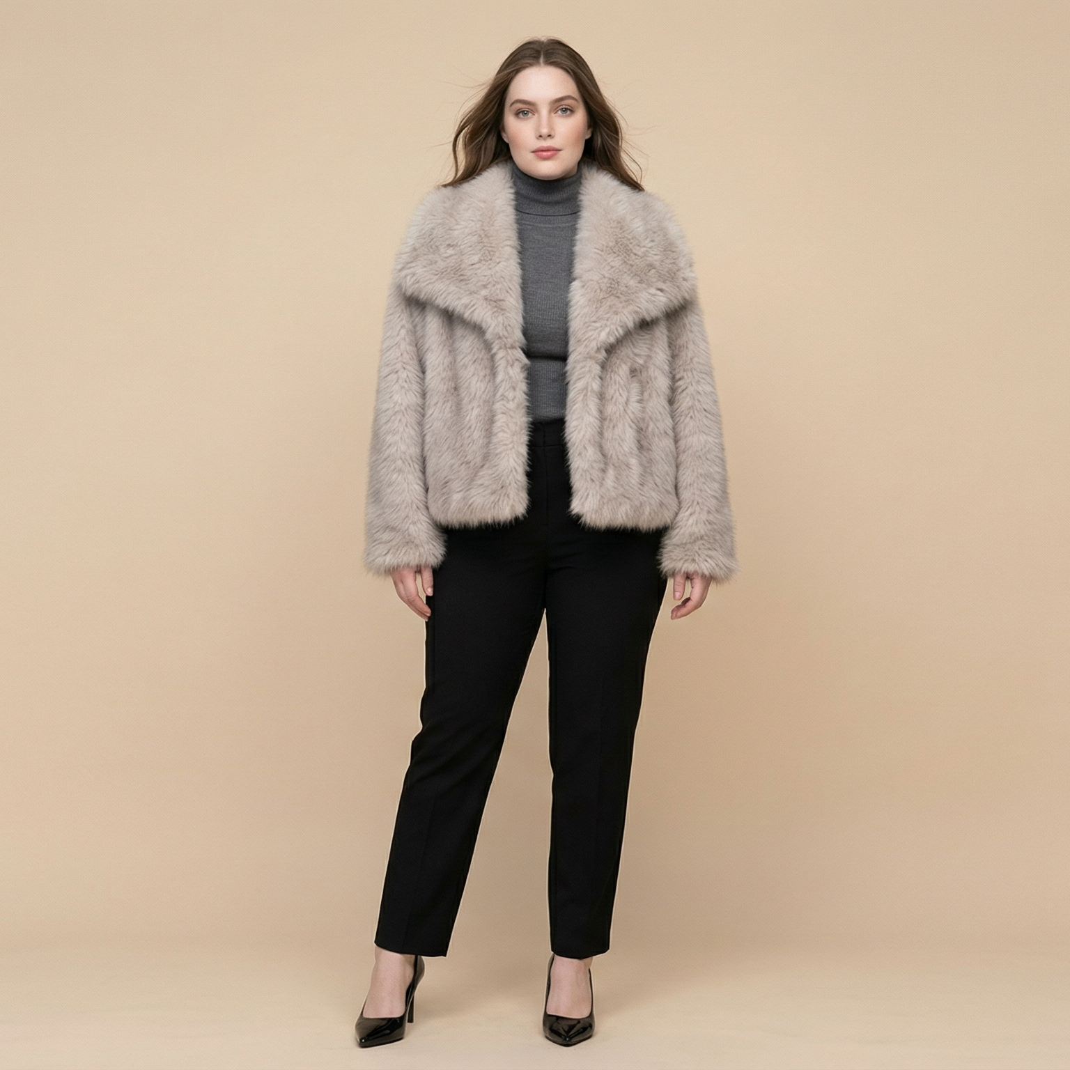 Winter Plush Coat Fashion Warm Thicken Fluffy Lapel Jacket Outwear Casual Long Sleeve Tops Womens Clothing