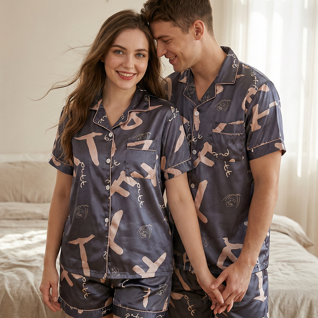 Couple Pajamas Ice Silk Summer Short-sleeved Female