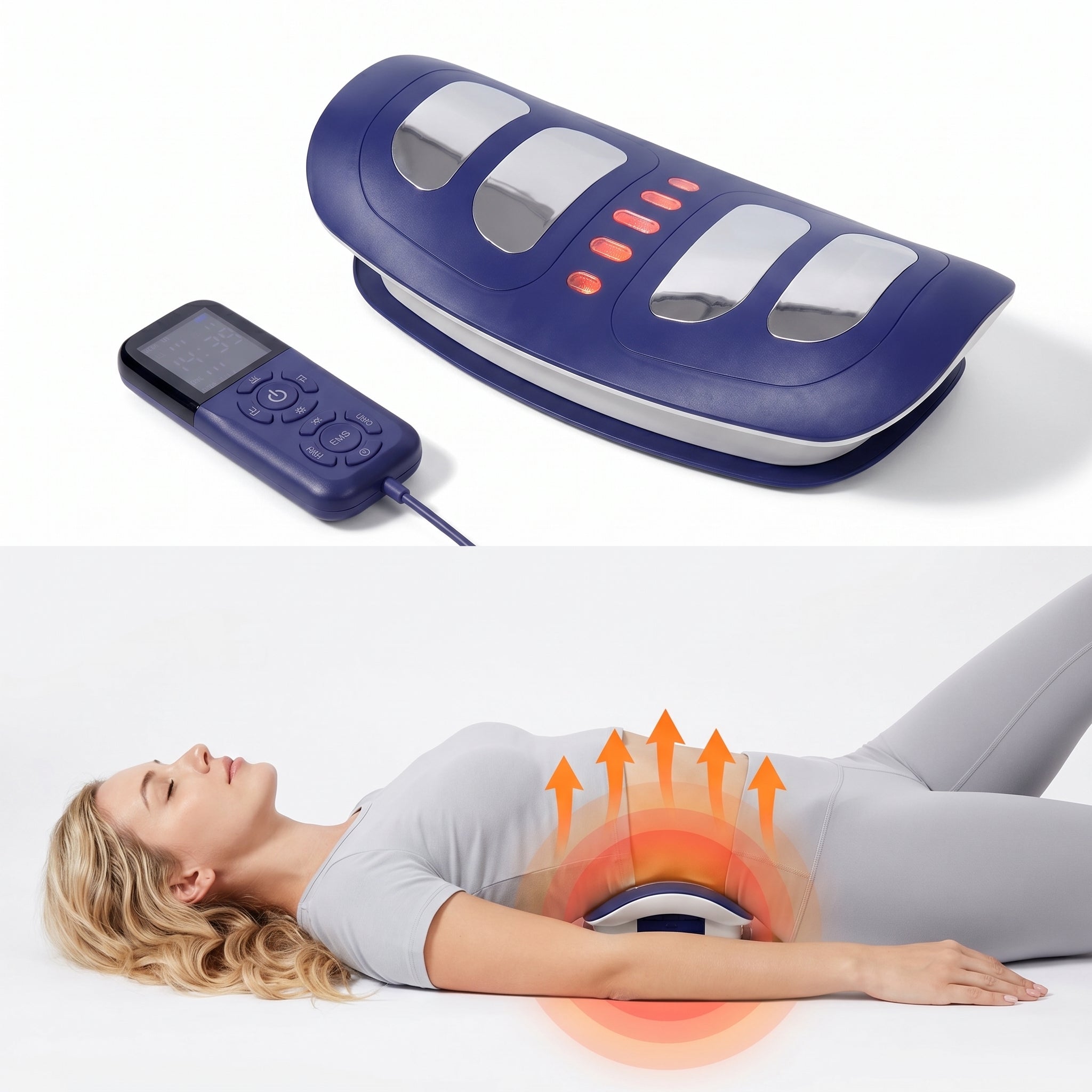 5-in-1 Electric Lumbar Massager — 4-Zone EMS, Airbag Traction, Heat Therapy, Vibration & Smart Timer | Rechargeable Spine Decompression Device