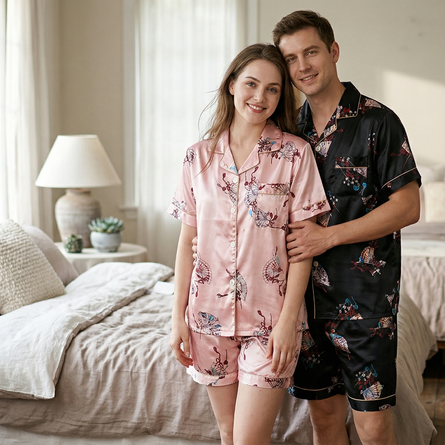 Couple Pajamas Ice Silk Summer Short-sleeved Female