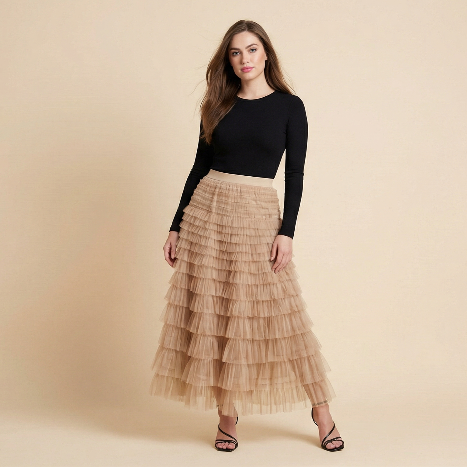 Layered Ruffles Cake Skirt Summer Fashion A Line Swing Mesh Long Skirt Party Dress Women