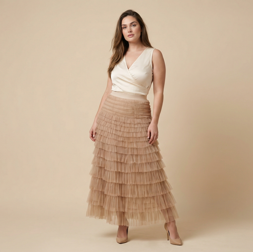 Layered Ruffles Cake Skirt Summer Fashion A Line Swing Mesh Long Skirt Party Dress Women