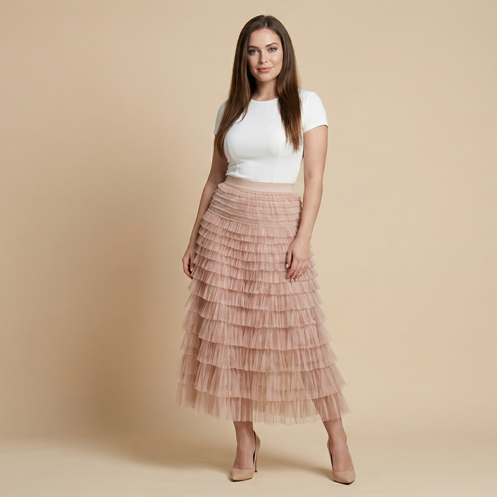 Layered Ruffles Cake Skirt Summer Fashion A Line Swing Mesh Long Skirt Party Dress Women