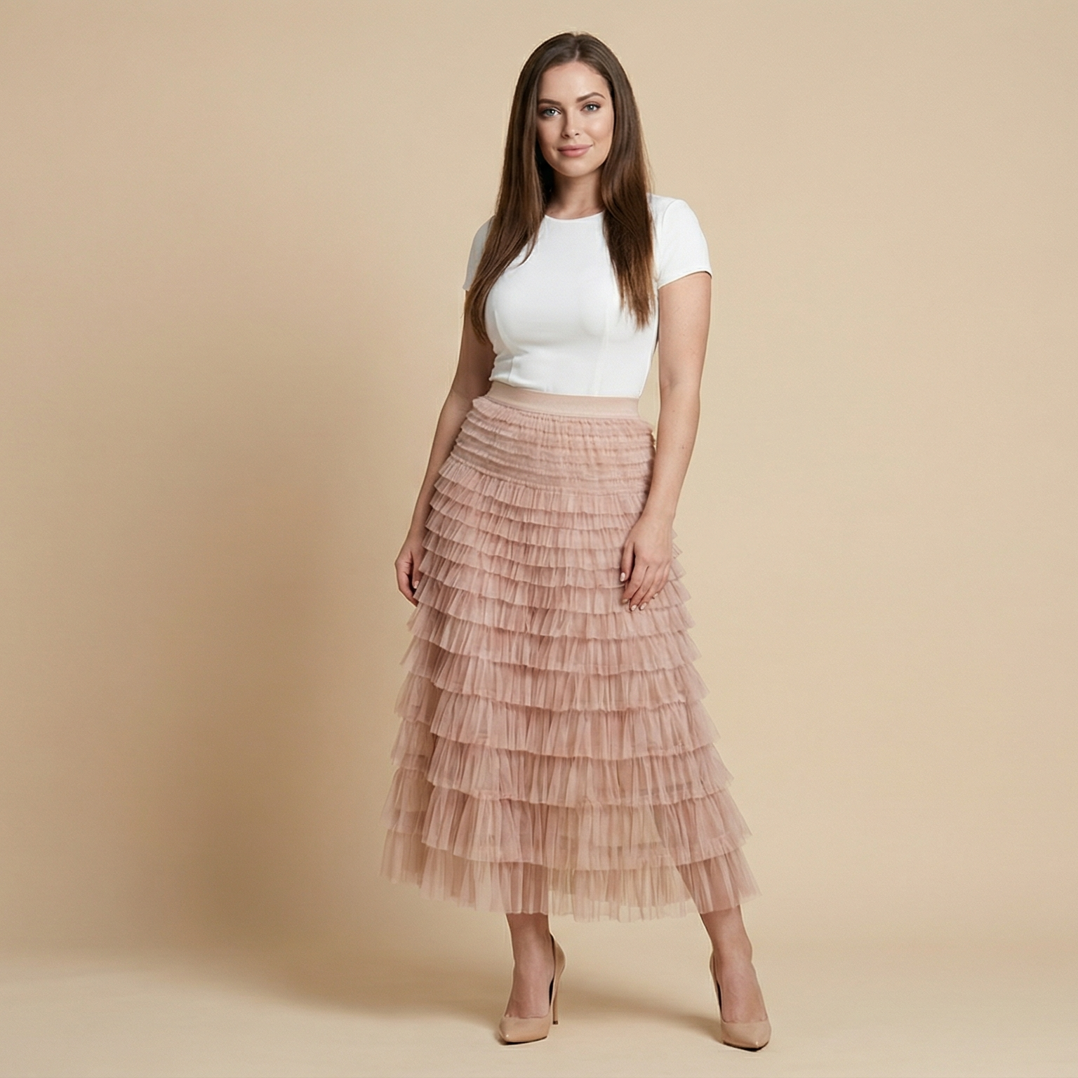 Layered Ruffles Cake Skirt Summer Fashion A Line Swing Mesh Long Skirt Party Dress Women
