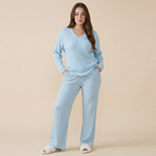Straight-leg Pants With A Loose And Elegant V-neck Ribbed Two-piece Set