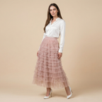 Layered Ruffles Cake Skirt Summer Fashion A Line Swing Mesh Long Skirt Party Dress Women