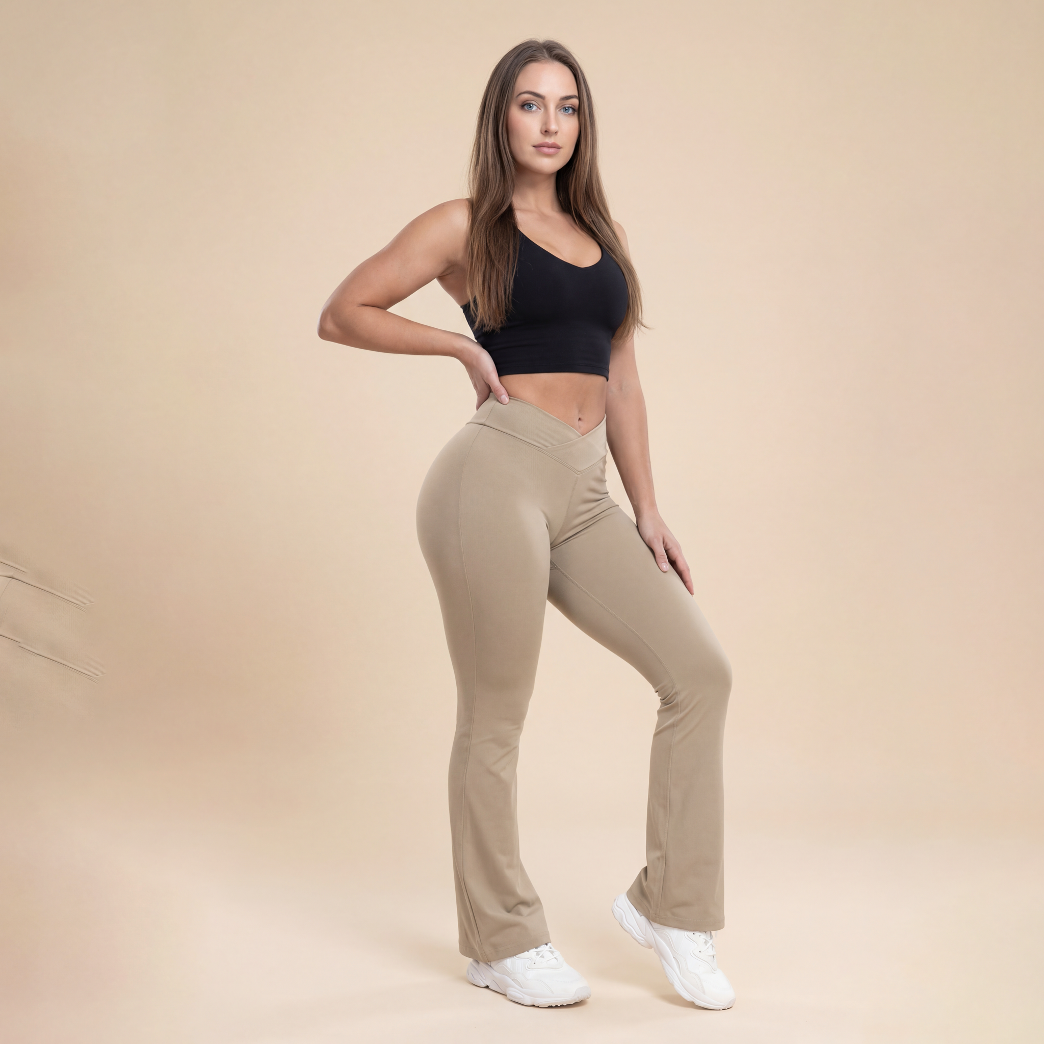 Women's High Waist Ruched Flare Leg Sports Groove Leggings