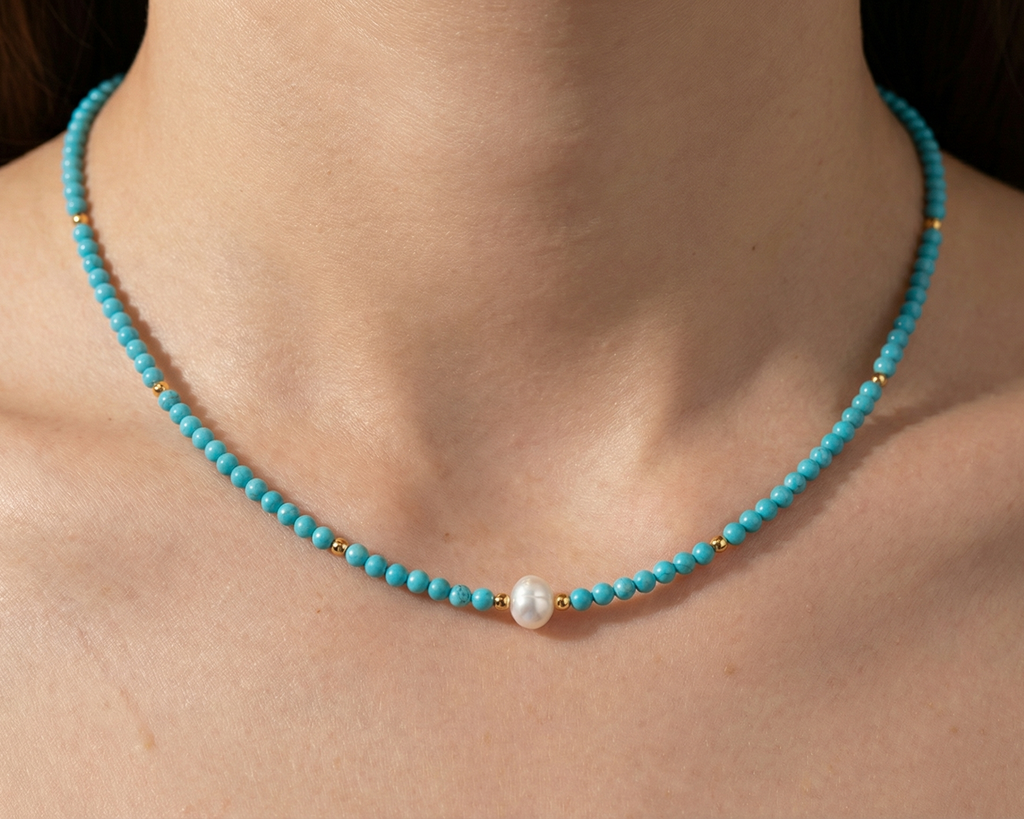 Natural Pearl And Turquoise Bead Bracelet Necklace