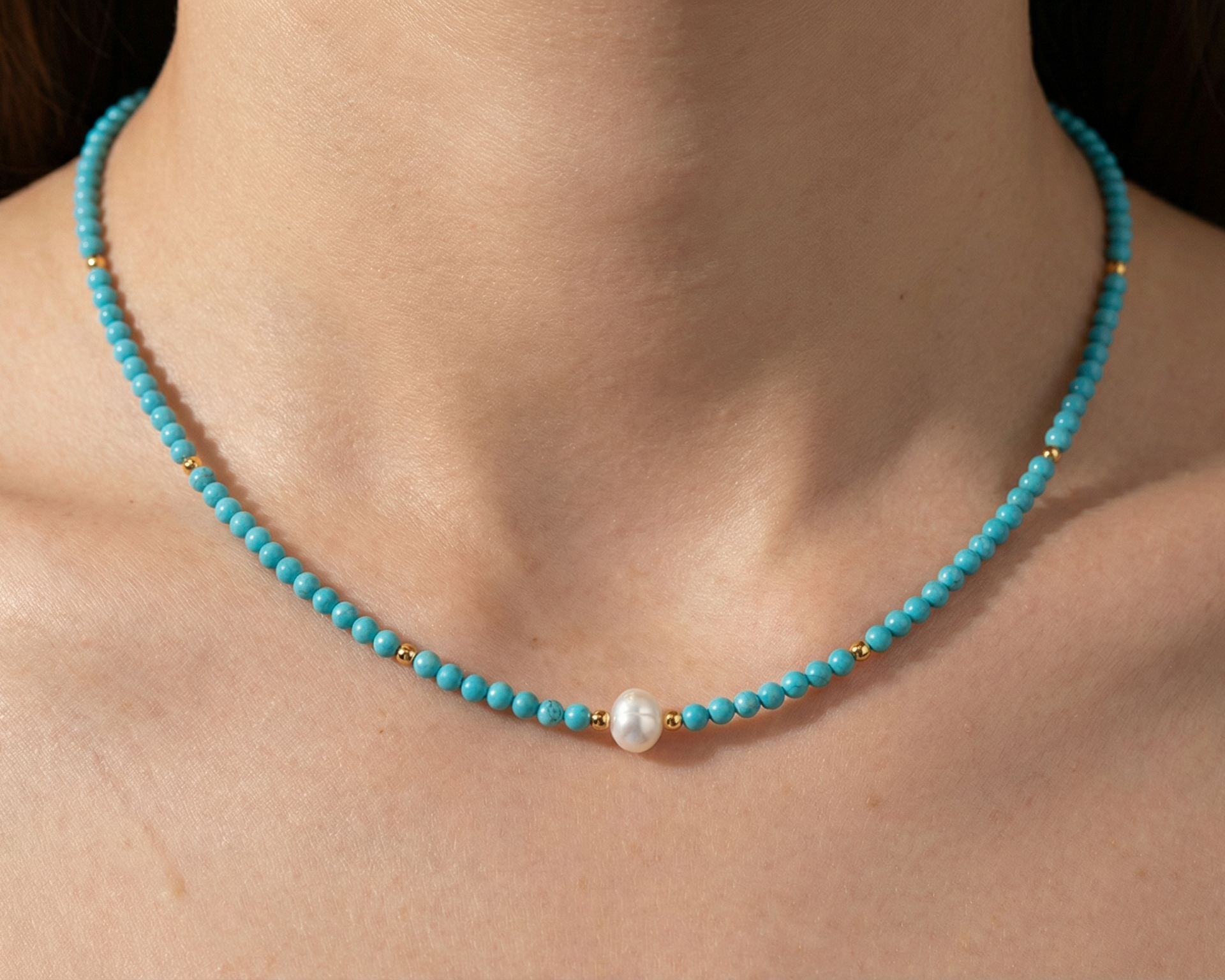 Natural Pearl And Turquoise Bead Bracelet Necklace