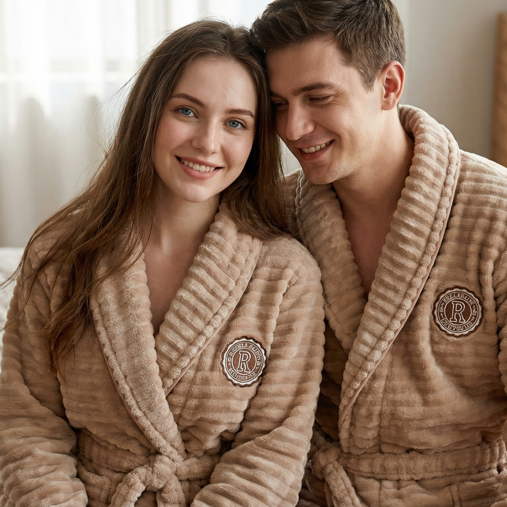 Coral Fleece Long-sleeved Plus Fleece Plus Long Pajamas And Bathrobe