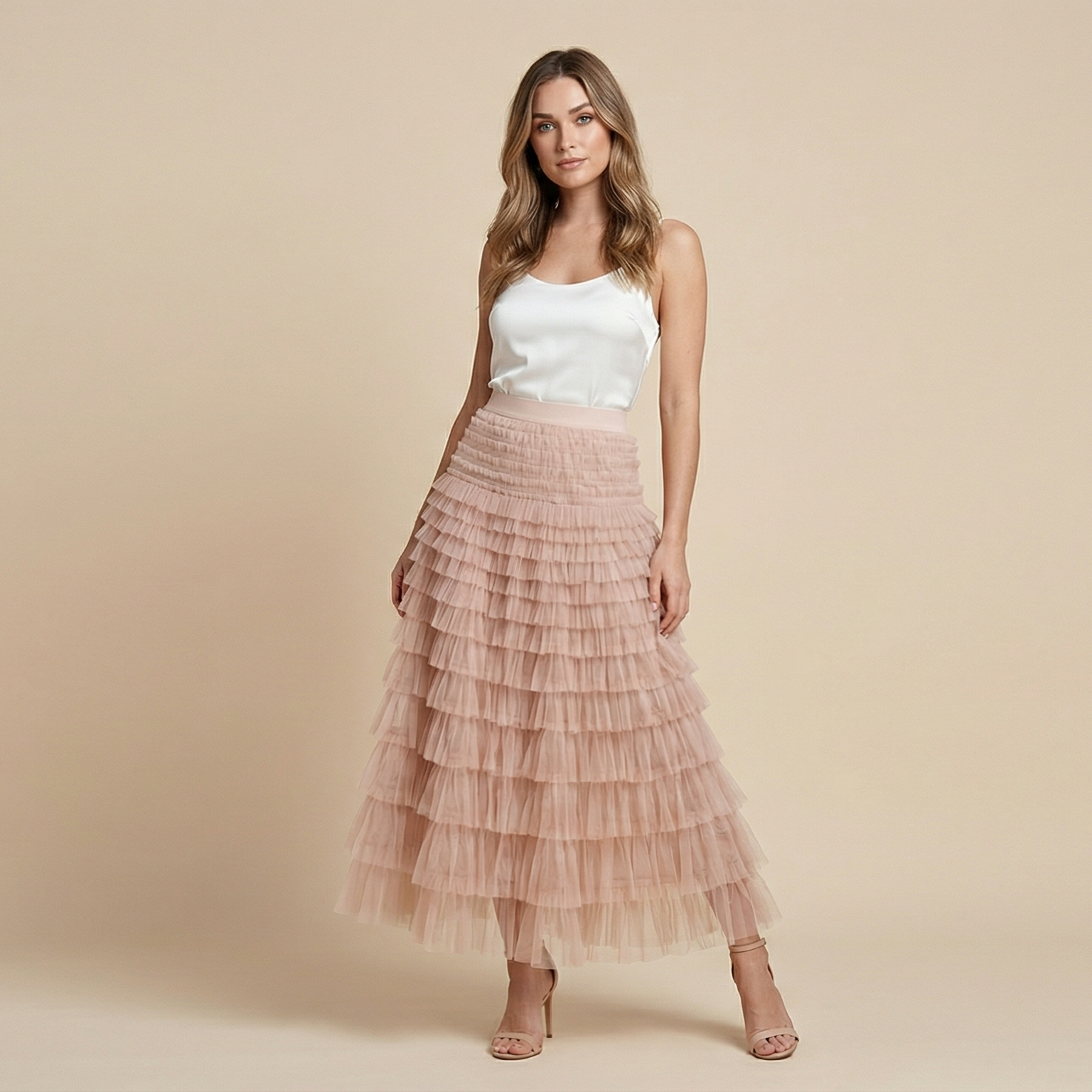 Layered Ruffles Cake Skirt Summer Fashion A Line Swing Mesh Long Skirt Party Dress Women