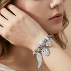 DIY Beaded Owl Angel Wings Pendant Stainless Steel Bracelet